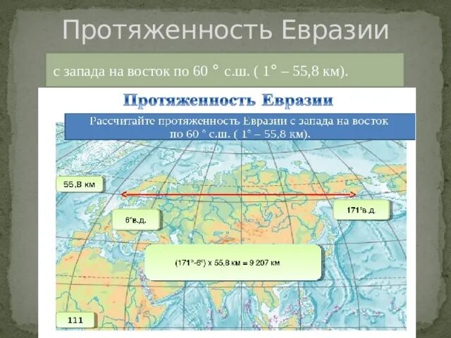 Рассчитать протяженность с запада на восток