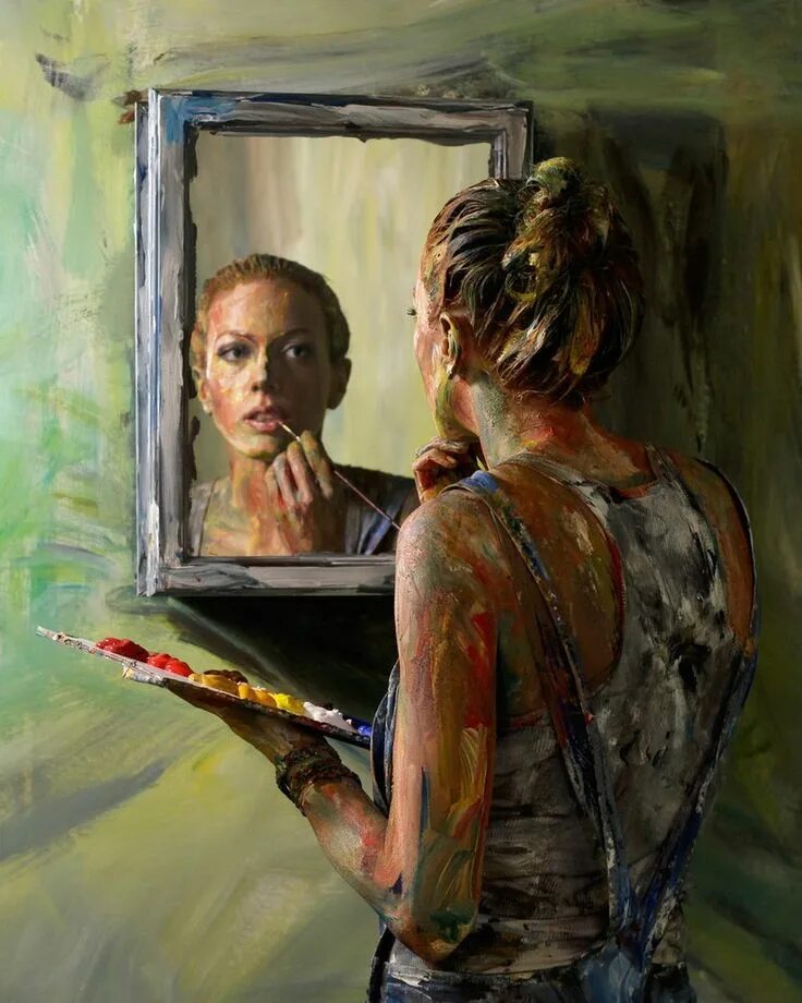 Art is reflection. Отражение живопись. Отражение в зеркале живопись. Портрет с отражением.