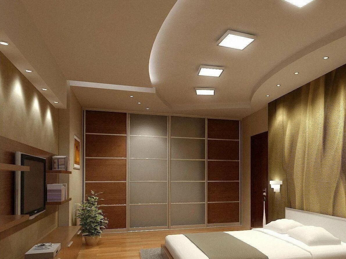 Навесные потолки. Дизайнерские потолки. Точечное освещение. Гипсокартонные потолки для спальни.