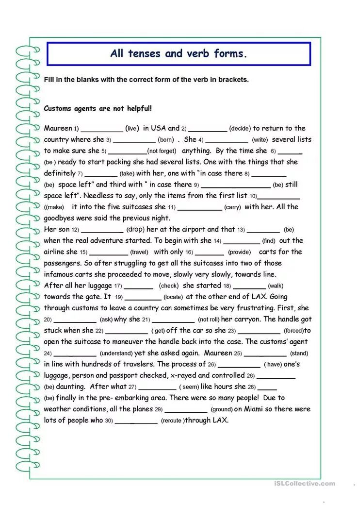 Revision of verb forms