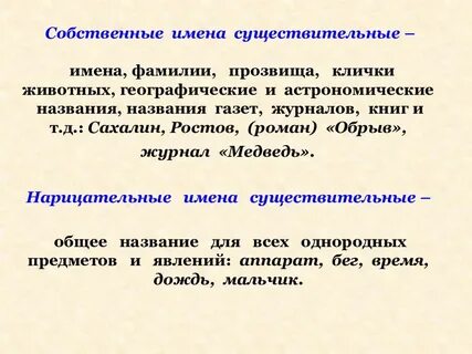 Какие имена собственные какие нарицательные