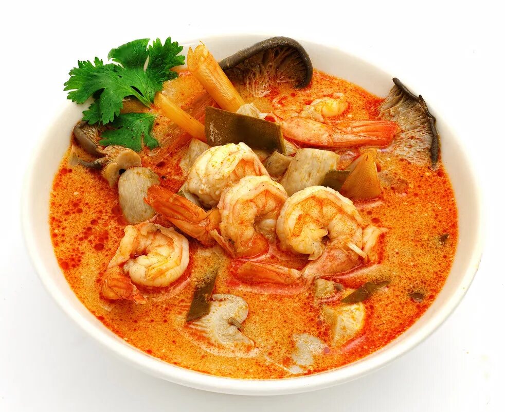 Тайский суп том ям. Том ям кунг (Tom Yum Goong). Тайский суп том ям с креветками.