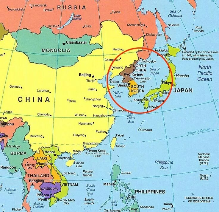 Кндр страна сосед россии. Где находится Южная Корея на карте.