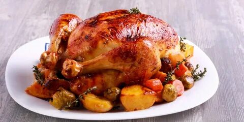 Курица целиком с грибами и картошкой