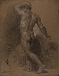 González Ruiz, Antonio - Estudio de modelo masculino desnudo de perfil de e...