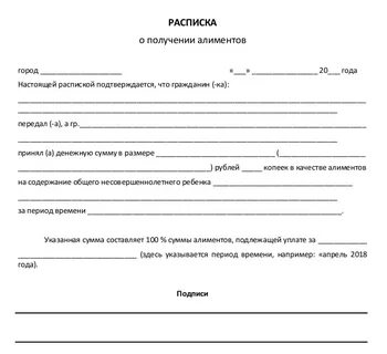 Расписка о получении денег алименты