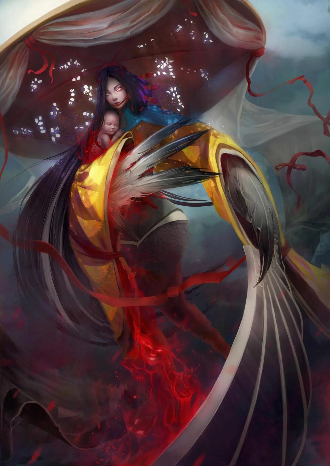 Убумэ. Ubume Onmyoji. Убумэ арт. Убумэ японская мифология.