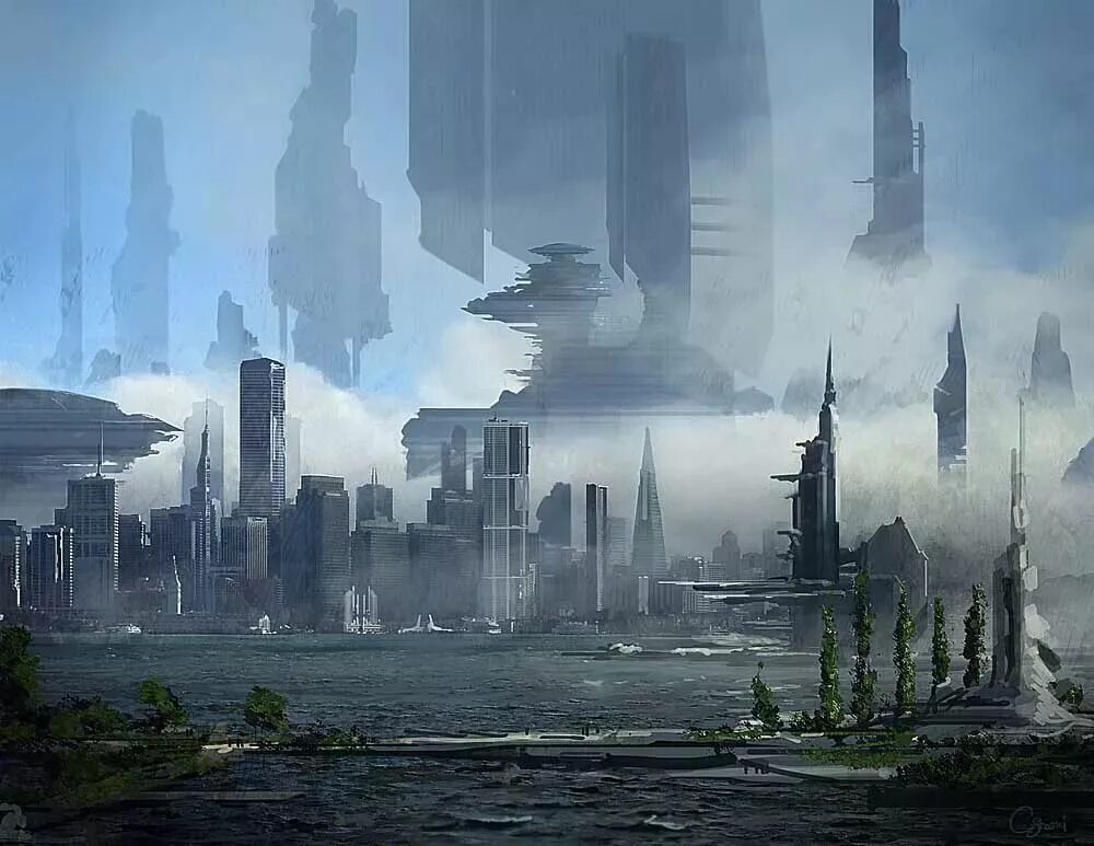 Другое будущее. Инопланетный город. Город будущего. Фантастические цивилизации. Фантастический инопланетный город.
