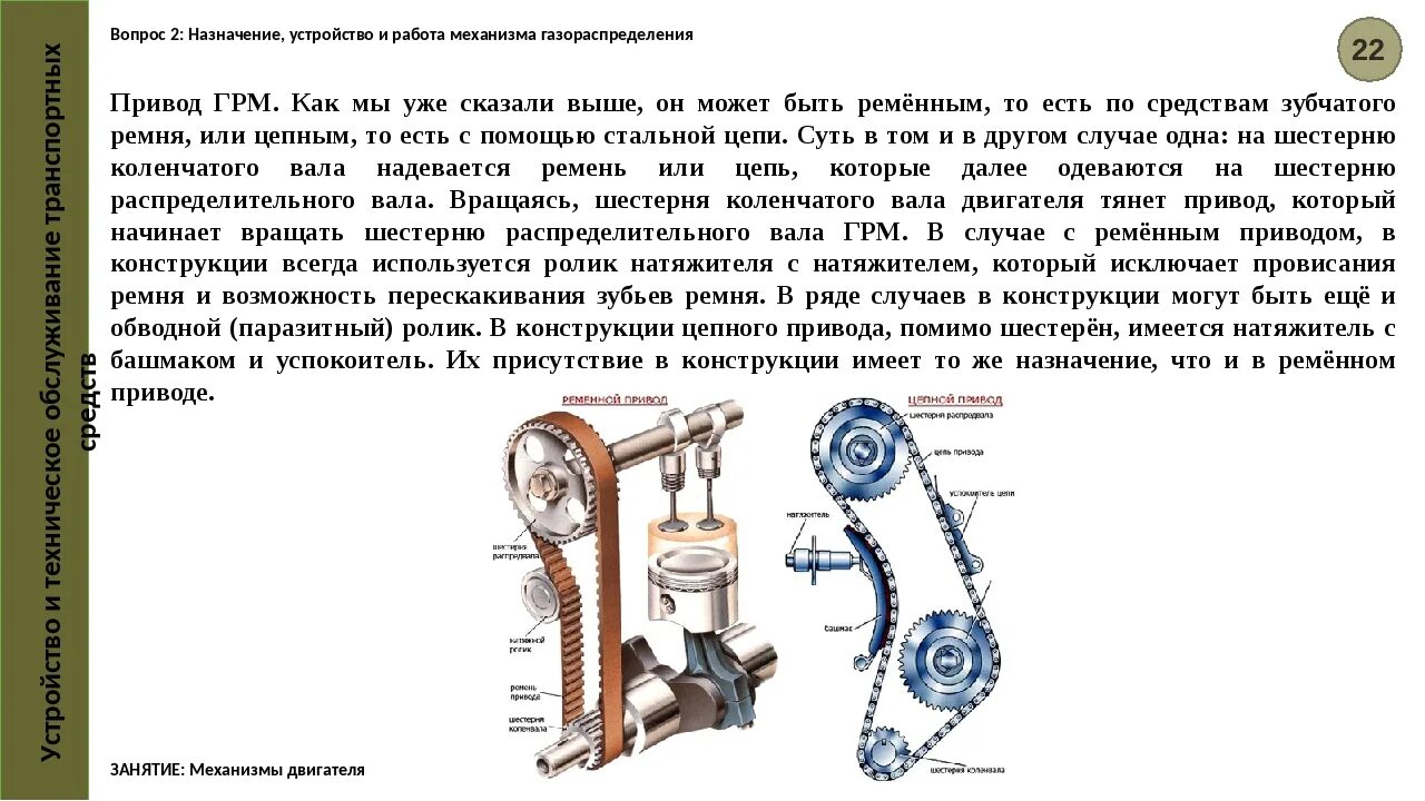 Назначение двигателя автомобиля. Цепной привод механизма газораспределения двигателя. Устройство газораспределительного механизма ДВС. Устройство цепного привода газораспределительного механизма. Детали газораспределительного механизма двигателя ВАЗ 2106.