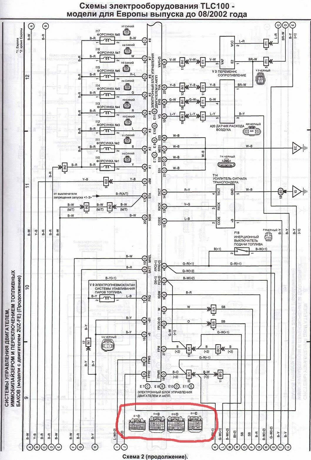 Тойота land cruiser 100 датчик скорости схема Schemat połączeń systemu zarządzania silnikiem (Toyota Cruiser 100, 1998-2007) -
