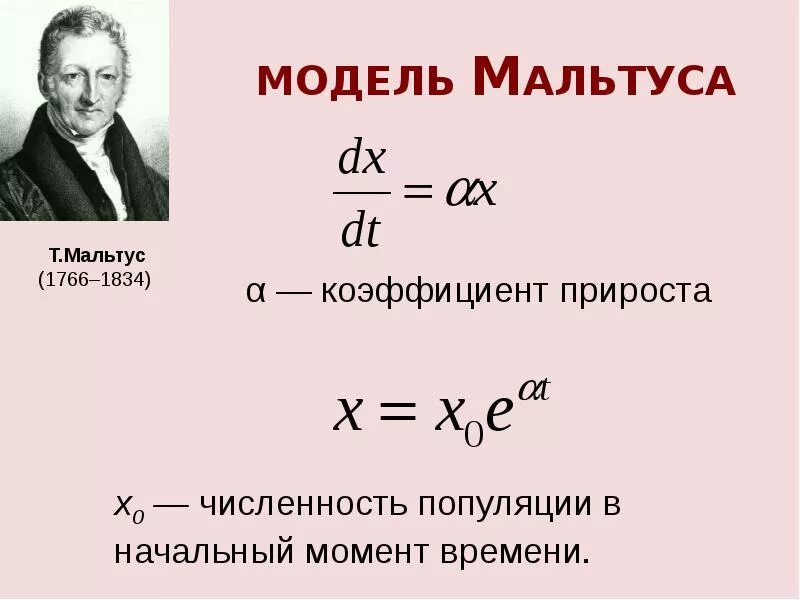 Модель Томаса Мальтуса. Теория Томаса Мальтуса. Модель экспоненциального роста Мальтуса. Уравнение Мальтуса. Как решать модели