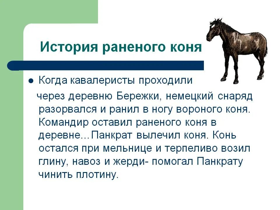 Кто не смог взять себе раненого коня. Рассказ раненый конь. Рассказ о лошади. История раненого коня. Характеристика раненого коня.