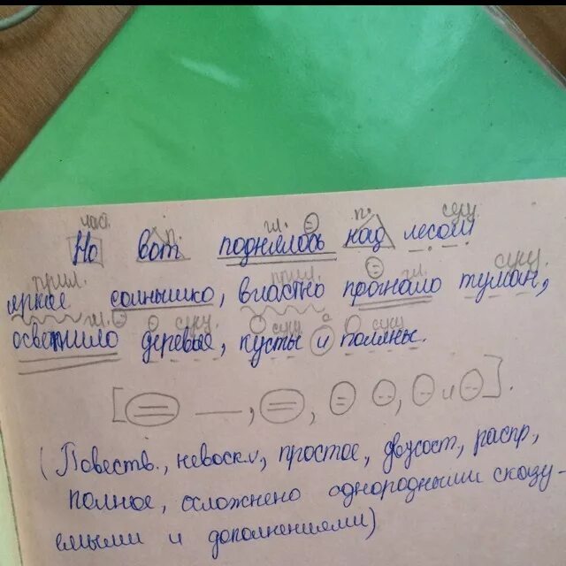 Ярко синтаксический разбор. Разбор предложения яркое солнце. Солнце осветило деревья разбор предложения. В лесу на росистой Поляне. Синтаксический разбор слова поляной