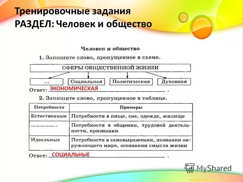 Самостоятельная работа по обществознанию человек