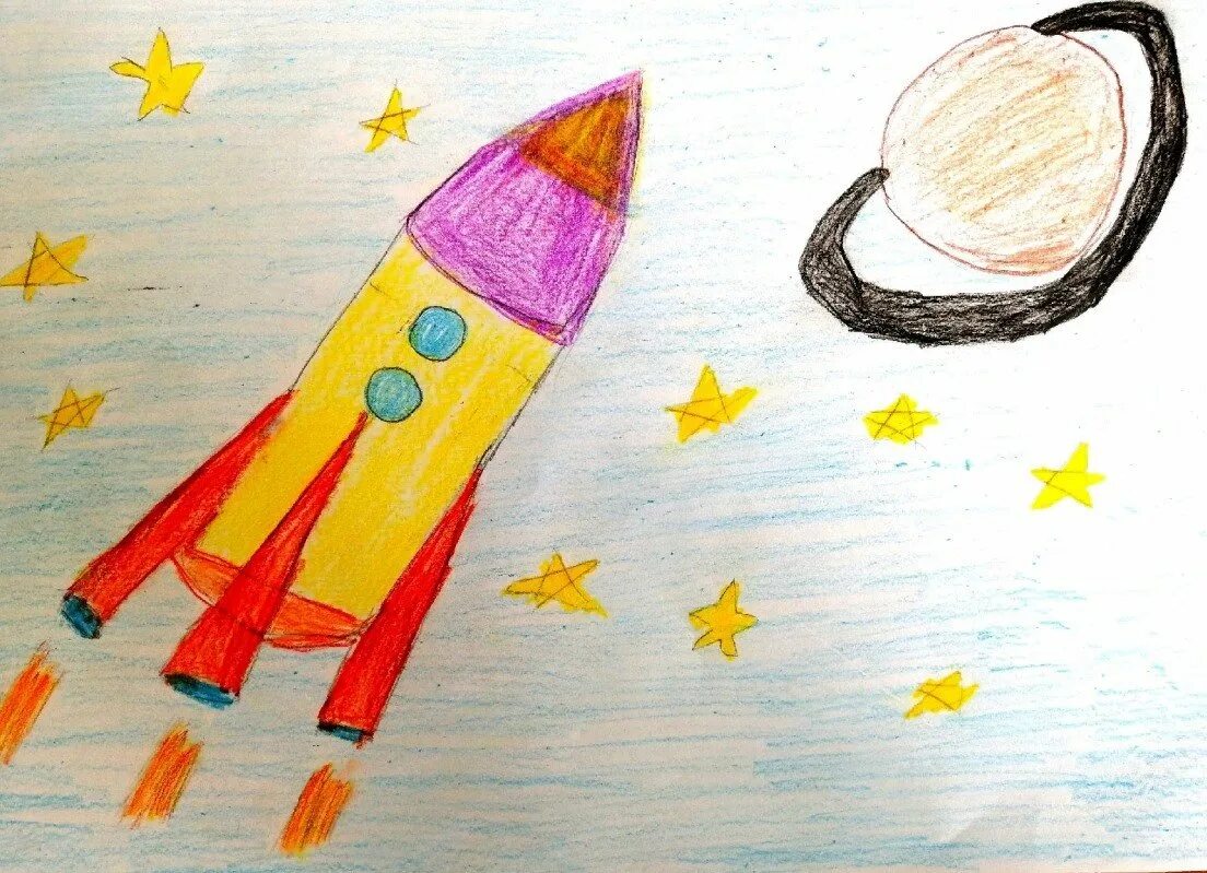 Рисование ракета в космосе. Рисунок ко Дню космонавтики. Рисование ко Дню космонавтики. Поэтапное рисование космос. Рисуем космос 2 класс поэтапно