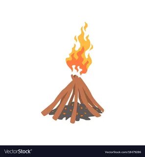Bonfire camping fire logs burning cartoon Vector Image