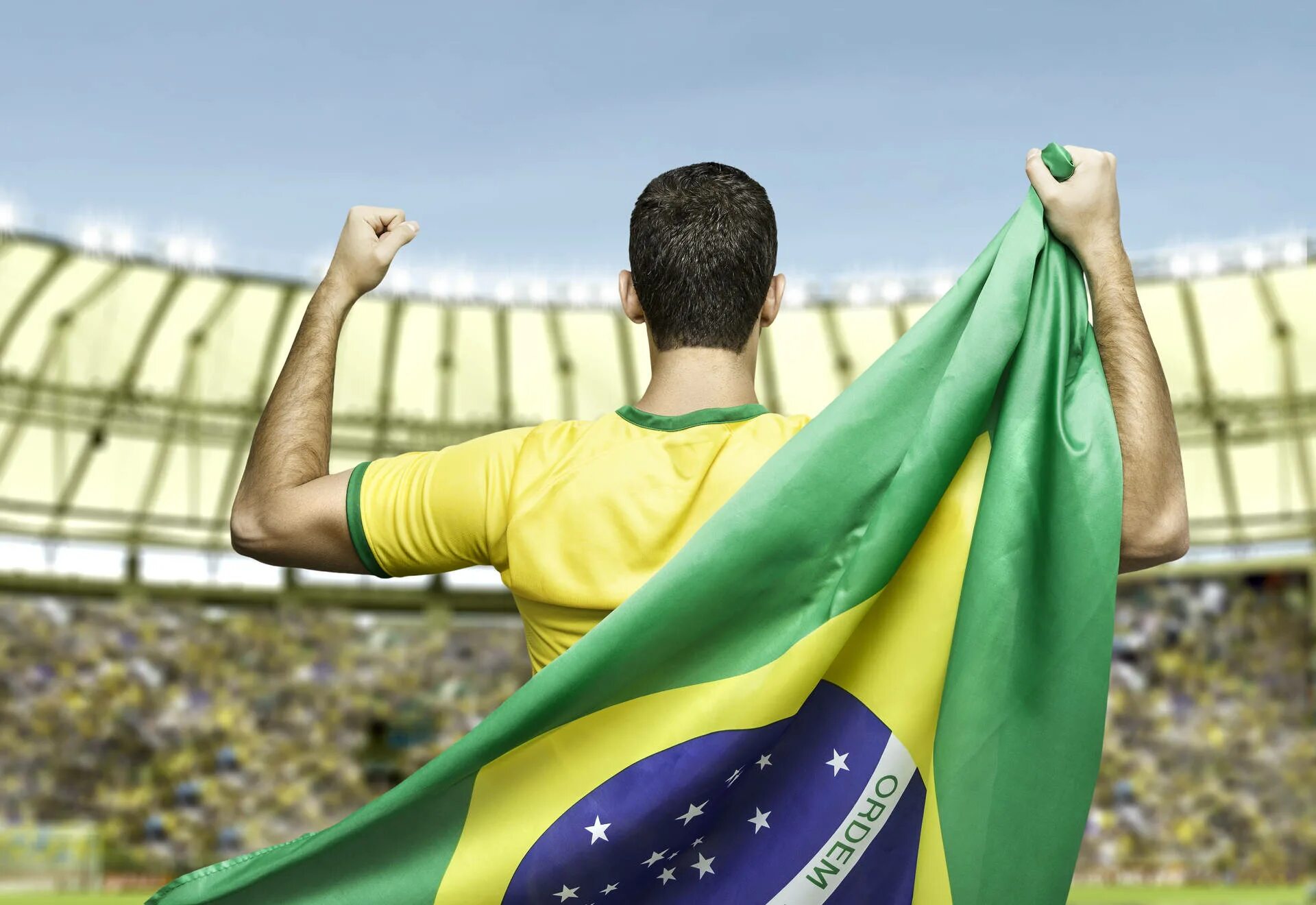 Descargar fondos de Banderade Brasil En El Campo De Fútbol Wallpapers.com