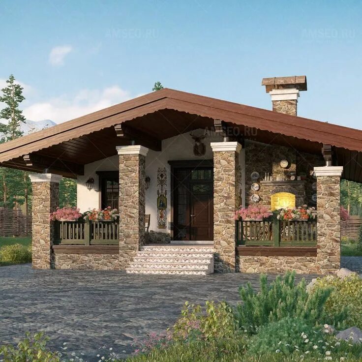 Проект дом шале одноэтажный до 50 кв Projekt domu Flori II G1  Bungalow style house plans, Bungalow ho