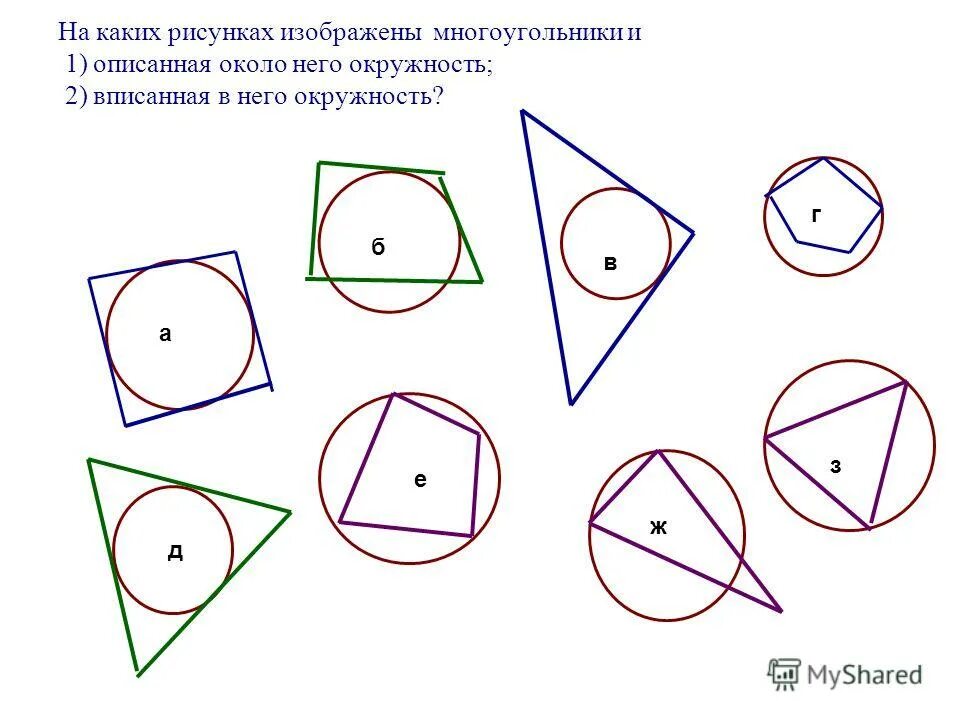 Вписанные и описанные окружности рисунки. Вписанный и описанный многоугольник в окружность. Вписанная окружность в многоугольник рисунок. Окружность вписанная в многоугольник. Многоугольникк вптсанная и ОП санная окружность.