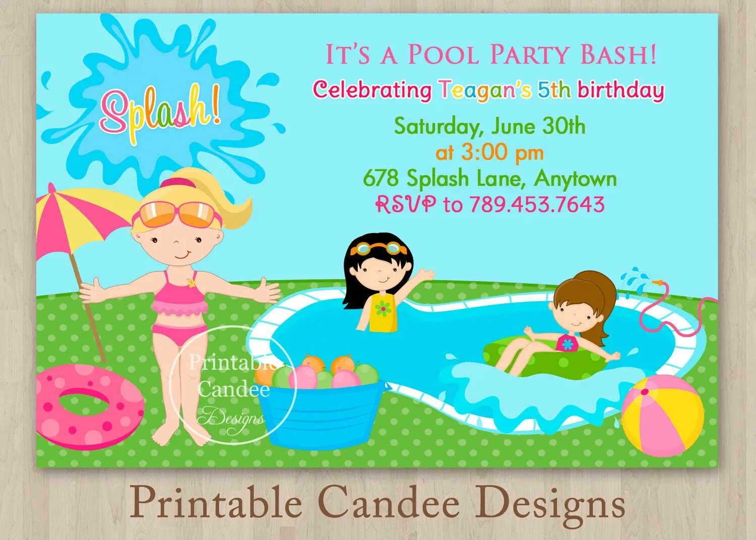 Игры на вечеринку 30+. Blue invitation for birthday girl. Pool party. Летняя вечеринка у бассейна. Pool party slides.