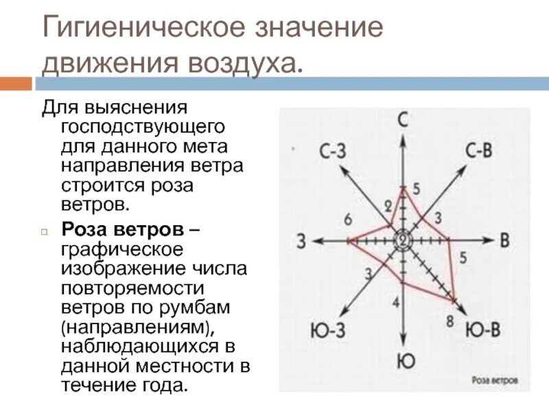 Направление движения розы ветров. Определите преобладающее направление ветра