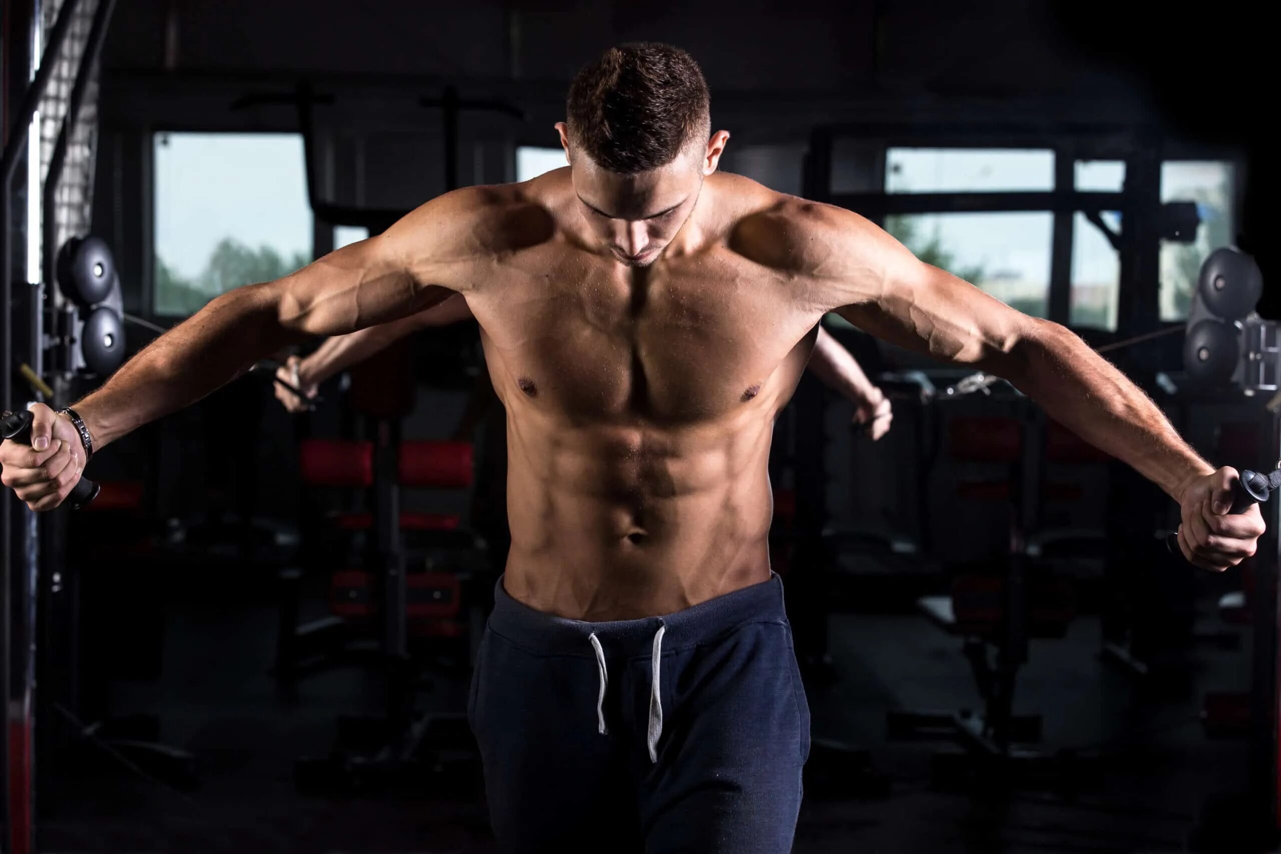 Широкая мужская спина. 6 pack abs. Мускулы спины. Человеческое тело рендер. Красивый пресс.