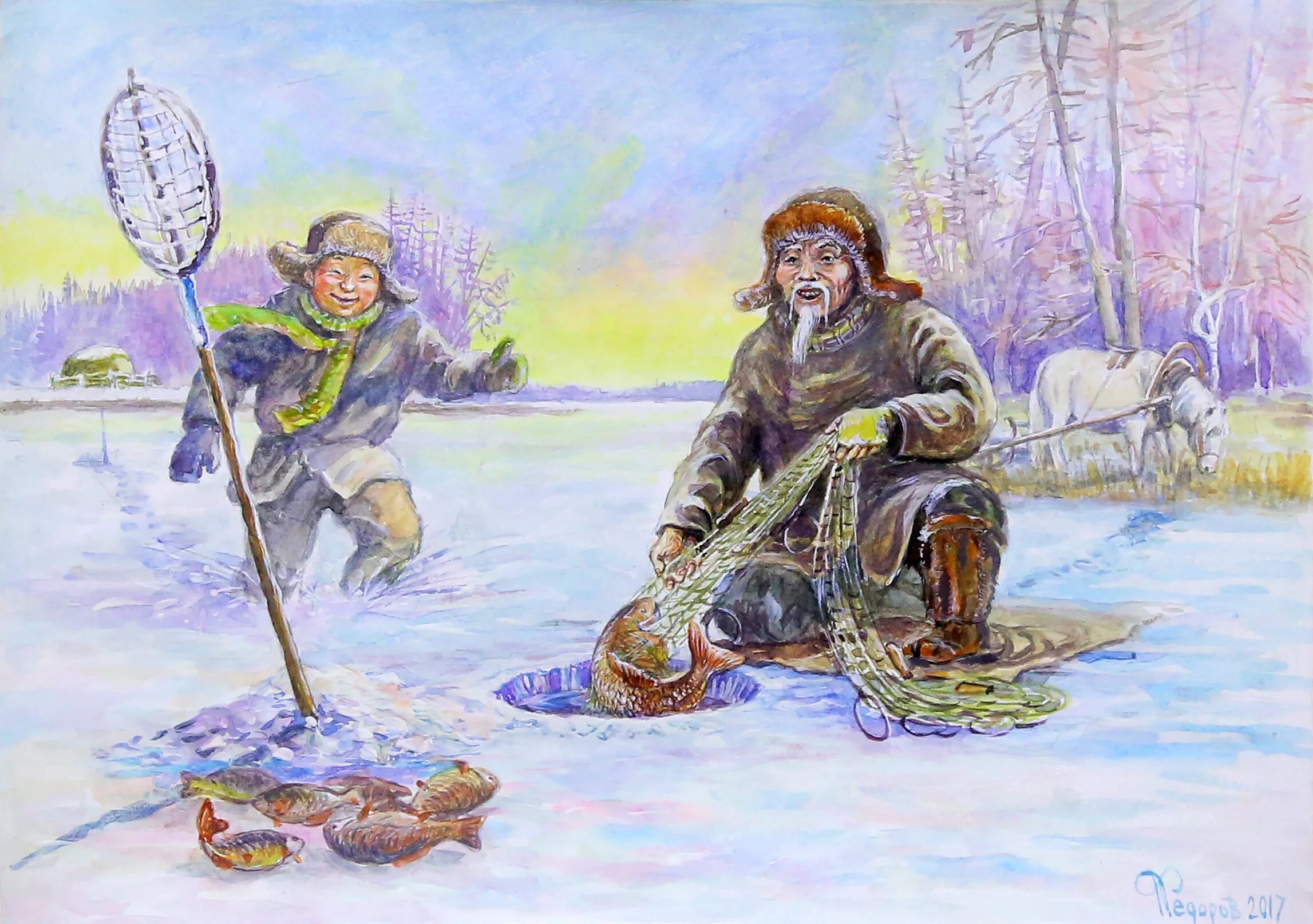 Чикачев мунха. Зимняя рыбалка живопись. Дед на зимней рыбалке. Зимняя рыбалка иллюстрация. Дедушка ловит рыбу