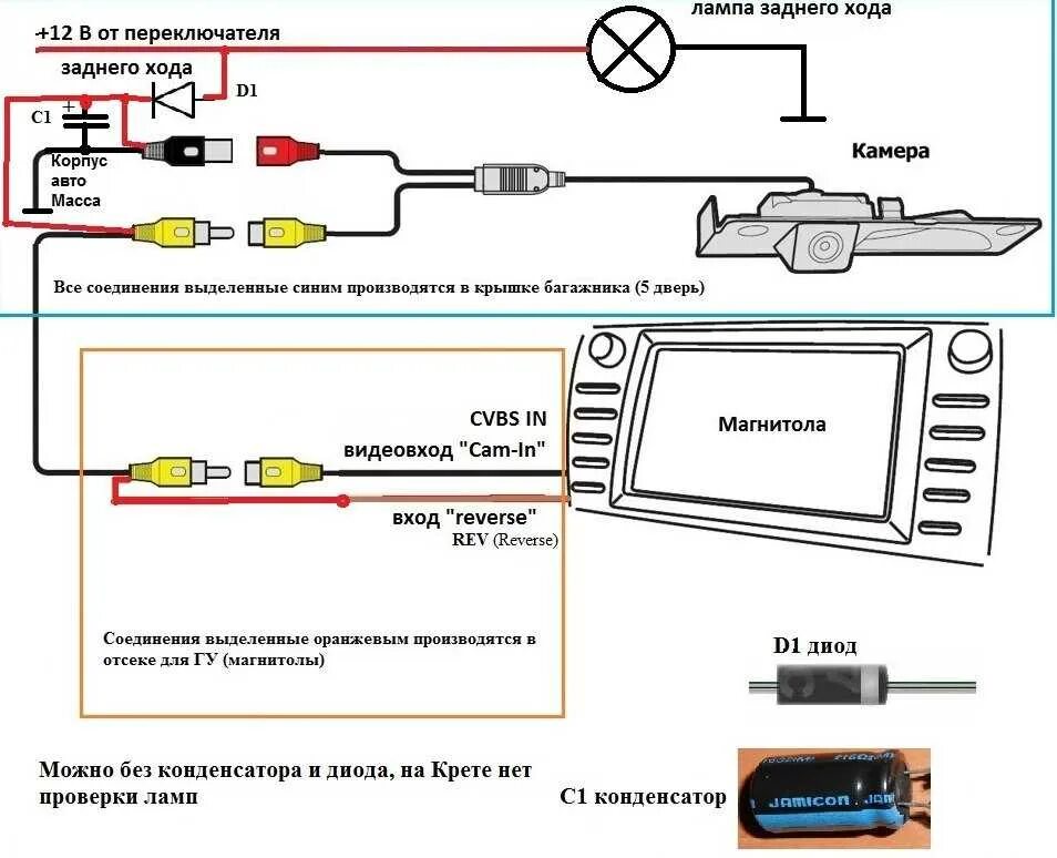 Нет изображения с задней камеры. Схема соединения проводов камеры заднего вида. схема включения камеры заднего хода. схема подключения камеры заднего вида к автомагнитоле. схема подключения камеры заднего вида к автомагнитоле 2din пионер.