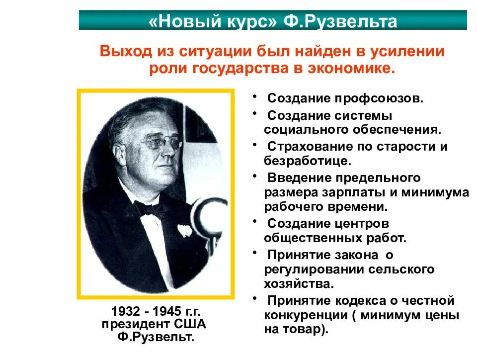 Суть курса рузвельта. Таблица «новый курс» президента ф. Рузвельта». «Новый курс» президента ф.Рузвельта в США.. «Новый курс» ф. Рузвельта в США (1882 – 1945). Основные мероприятия Рузвельта.