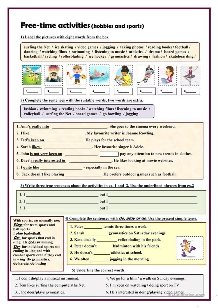 Хобби English Worksheets.