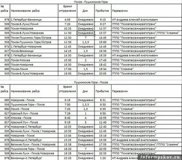 Расписание автобусов пушкинские горы