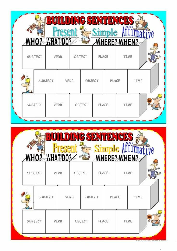 Object place. Subject verb object. sentence builder cards. build a sentence worksheet. sentence building cards.