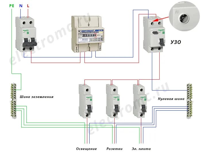 Заземление без автомата узо. Схема подключения УЗО В однофазной сети с заземлением. УЗО схема подключения с заземлением 220в однофазный. Схема подсоединения УЗО В трехфазную сеть с заземлением. Схема подключения однофазного УЗО С заземлением.