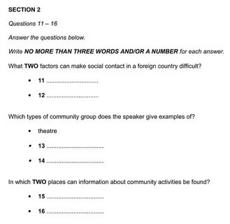 Listening test answers