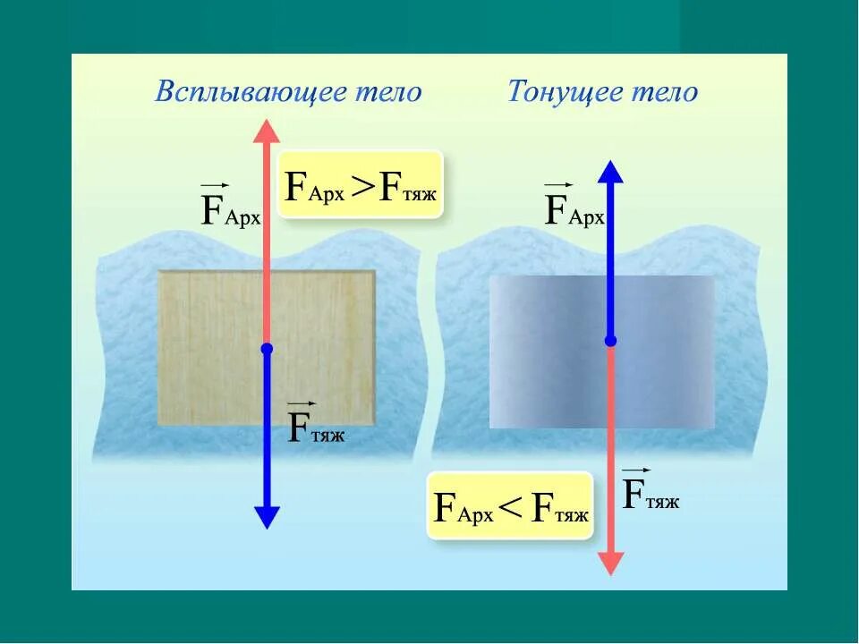 На тело утонувшее в жидкости действует. Условия плавания тел. Соотношение между силой тяжести и архимедовой силой. Физика на тему плавание тел. Архимедова сила плавание тел.