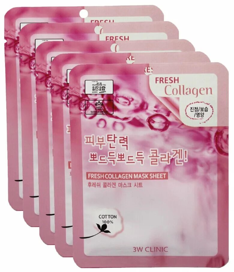 Тканевые маски 3w Clinic. [3w Clinic] набор тканевая маска для лица коллаген Fresh Collagen Mask Sheet, 10 шт. 3w Clinic Fresh Collagen Mask Sheet тканевая маска для лица с коллагено. Тканевая маска для лица 3w Clinic с коллагеном, 23 мл.