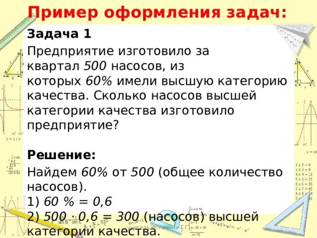 Округление процентов. Предприятие изготовило 500 насосов. Предприятие изготовило за квартал 500 насосов. Математика 5 класс гдз номер 1569. Предприятие изготовило за квартал 500 насосов из которых 60.