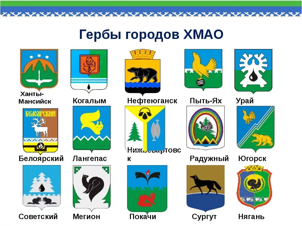 Гербы городов россии картинки. Гербы городов ХМАО. Изображения гербов городов России. Геральдика городов ХМАО. Символы ХМАО.