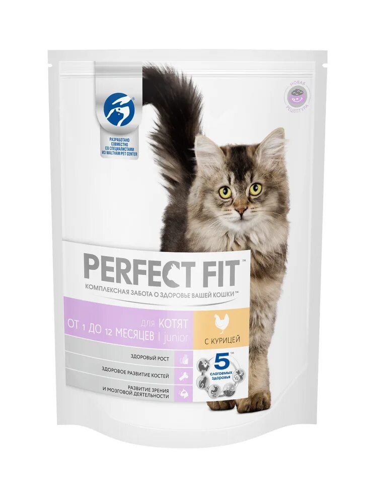 Сухой корм PERFECT FIT JUNIOR для котят с курицей (0,65 + 0,65 кг) - купить с до