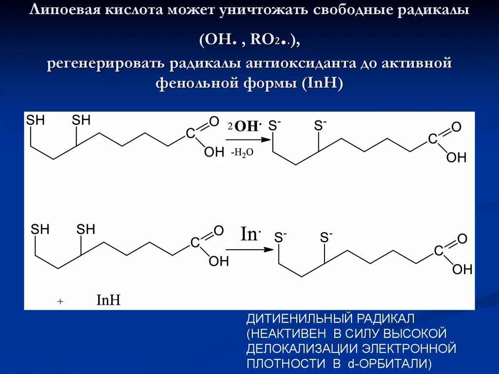 Липоевая кислота формула биохимия. Реакции с липоевой кислотой. Липоевая кислота реакции. Липоевая кислота активная форма. Система радикалов