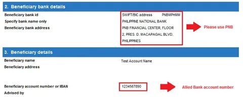 Beneficiary bank address