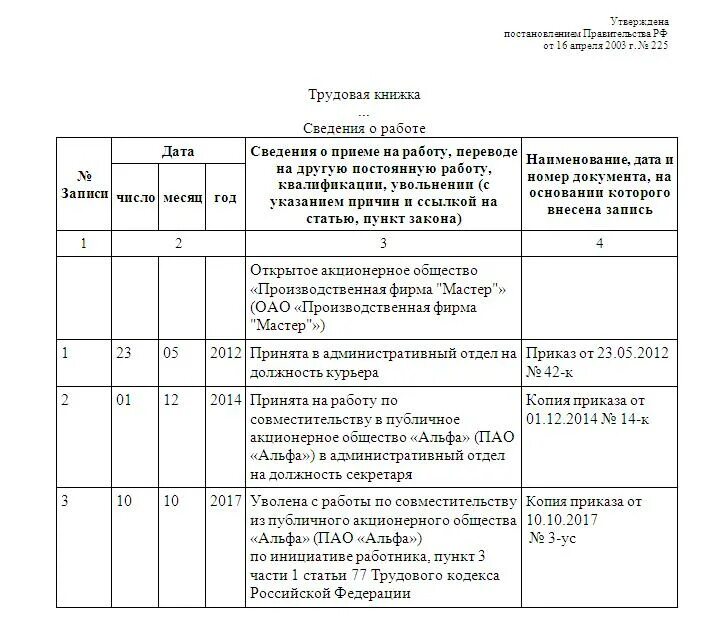 Работа по совместительству как оформить правильно 2025. Запись о внутреннем совместительстве в трудовой книжке образец. увольнение совместителя запись в трудовой книжке образец. прием по внешнему совместительству запись в трудовой книжке. пример записи о совместительстве в трудовую книжку.
