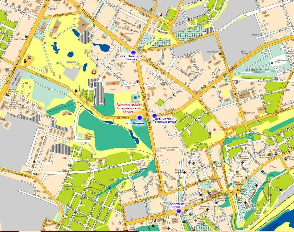 План города Владимира с улицами. Карта центра Владимира. Карта города Владимира с улицами.