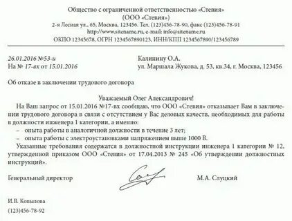 Письмо об отказе от договора