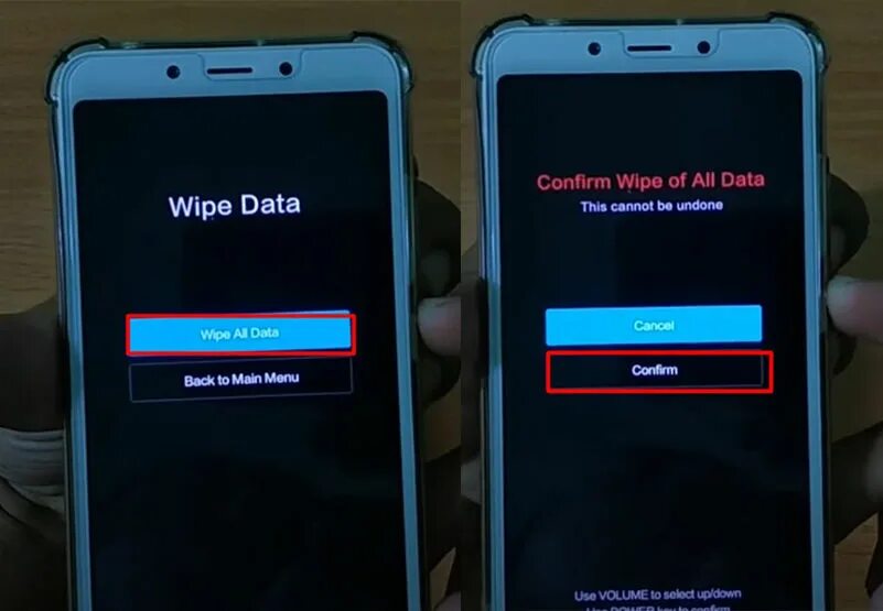 Confirm wipe of all data