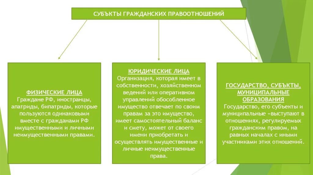 Виды лиц в гражданских правоотношениях