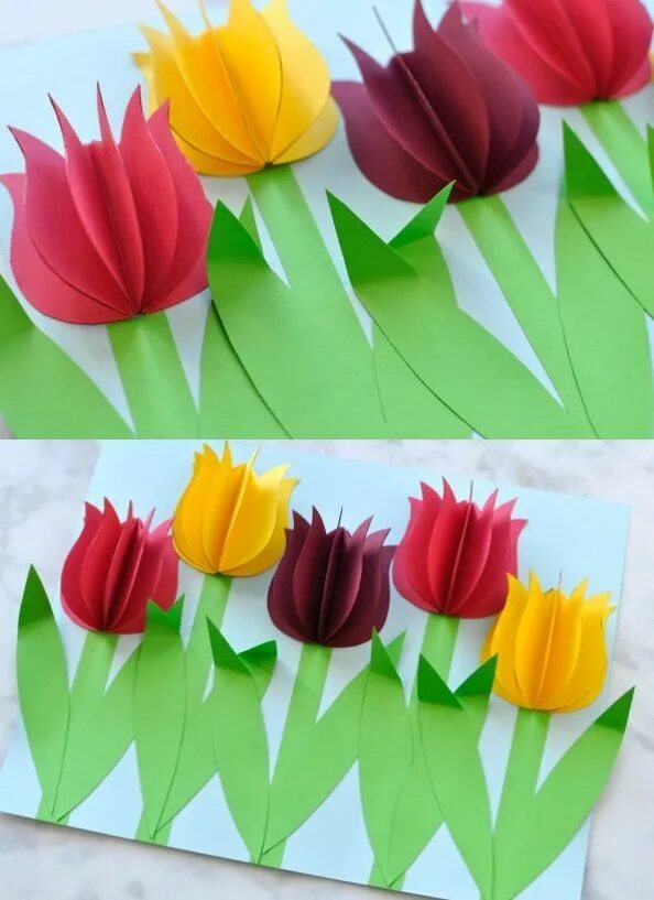 Поделки из бумаги. Объемные тюльпаны из цветной бумаги. Объемные поделки из бумаги. Поделка тюльпаны из бумаги. Цветы из цветной бумаги.