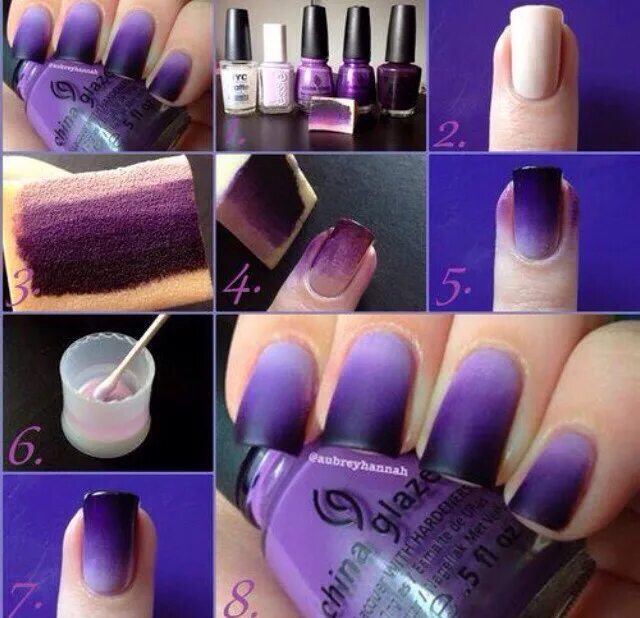 Омбре на ногтях пошагово. Градиент на ногтях. Градиент пошагово. Градиент пошагово. Уроки рисования на ногтях.