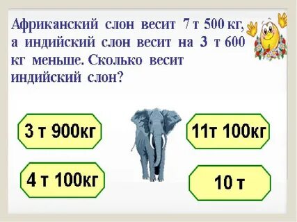 Какая масса слона в кг