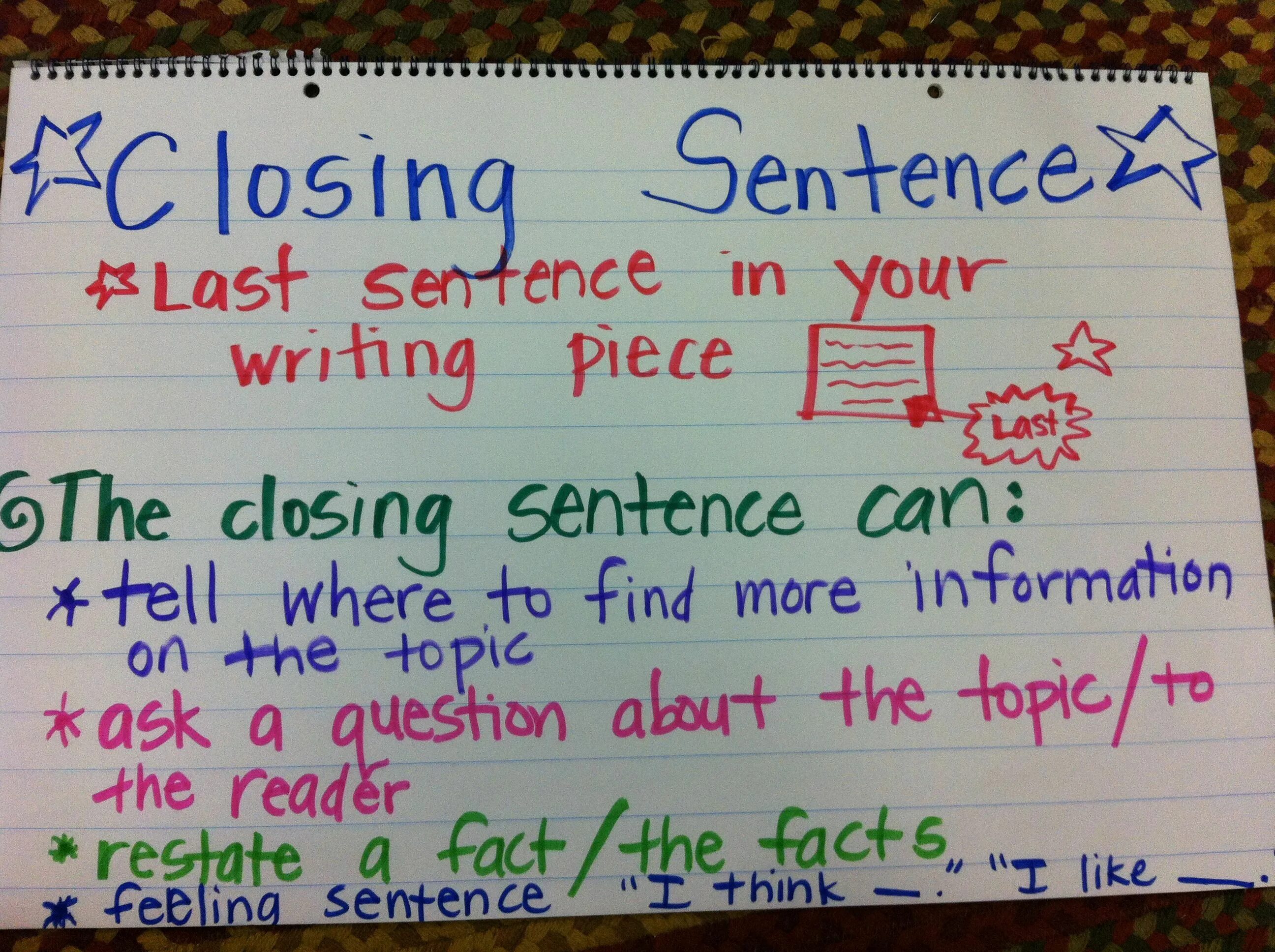 Closing sentence. Close sentence examples. Написать close